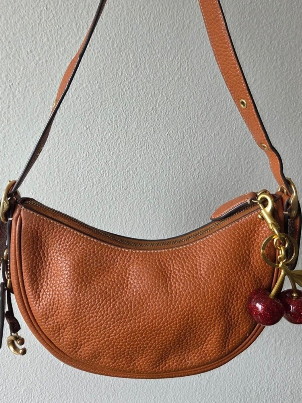 Women's Tan Leather Crescent Shoulder Bag